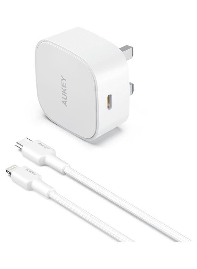 Aukey - PA-Y25 20W USB-C Power Delivery Wall Charger, UK plug White - Image 1