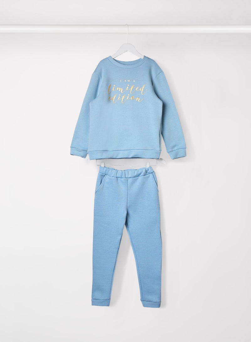 Sivvi x Aya+Zayn Kids/Teen Slogan Pant Set Blue  - Image 1