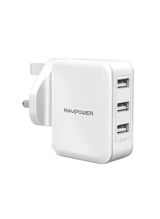 RAVPOWER RP-PC020 30W 3-Port Wall Charger (UK)  Offline white  - Image 1