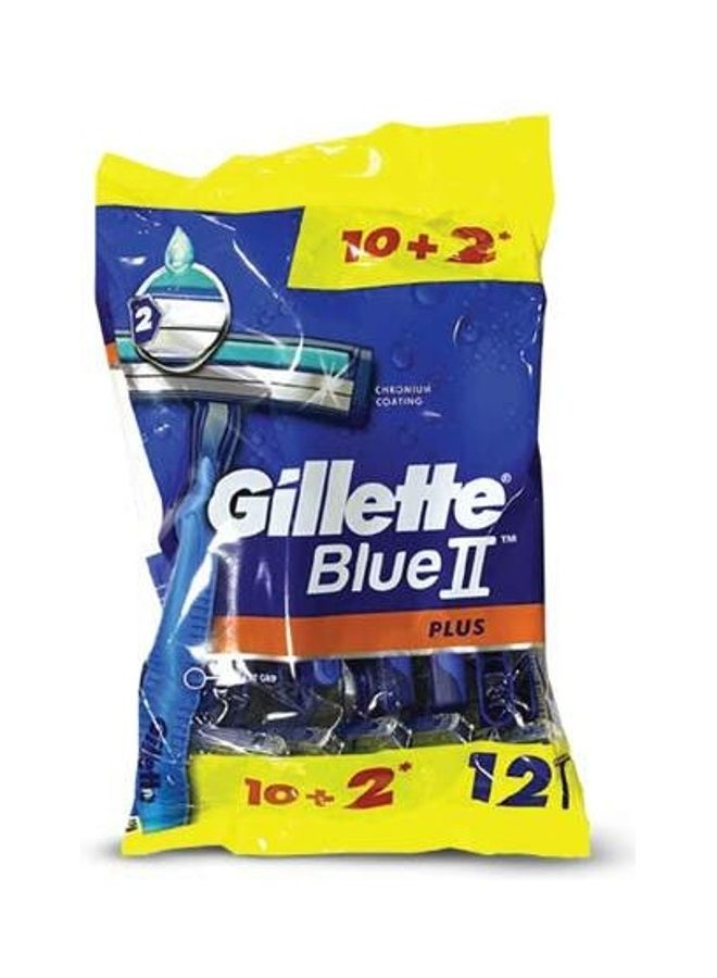 جيليت 12 قطعة من شفرات الحلاقة الرجالية Blue II Plus للاستعمال لمرة واحدة 