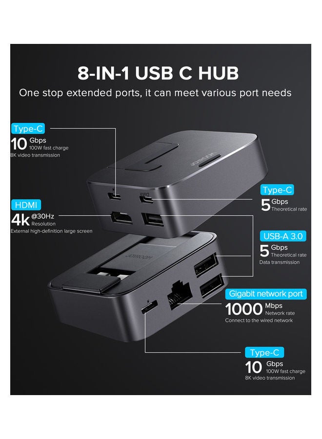 جوي روم - قاعدة شحن جى كيوب متعددة الوظائف مزودة بموزع USB-C‏ 8 في 1 رمادي - Image 1