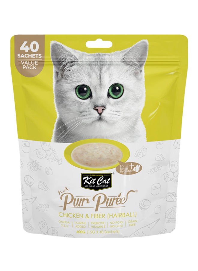Kit Cat Pet Treats Puree Chicken And Fiber Hairball Multicolour 600grams