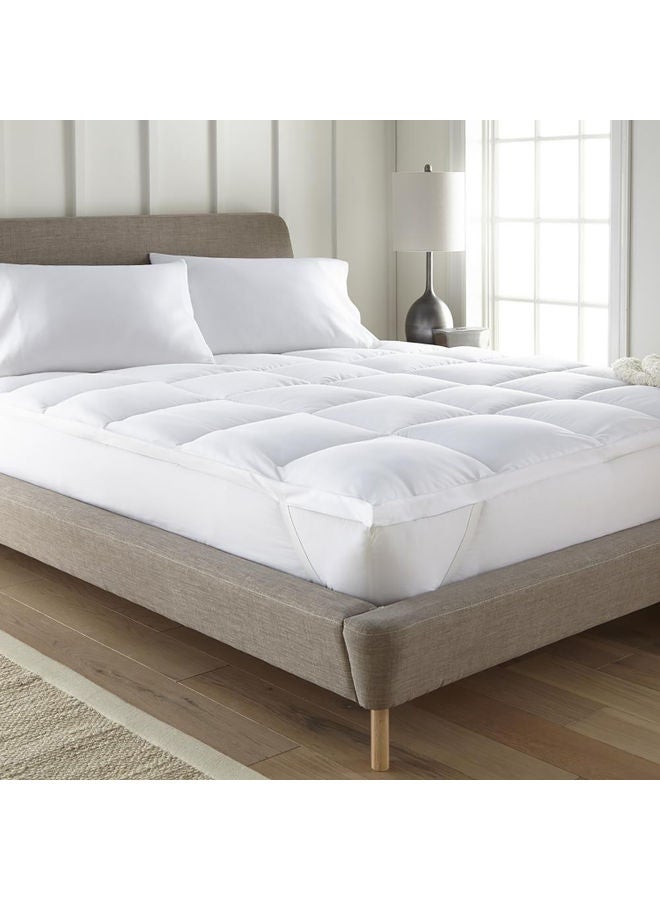 PENHALIGON'S Two Layers Microfiber Mattress Topper 10 cm With Silicone Filling and Rubber Corners Edges Cotton White 200x180cm 