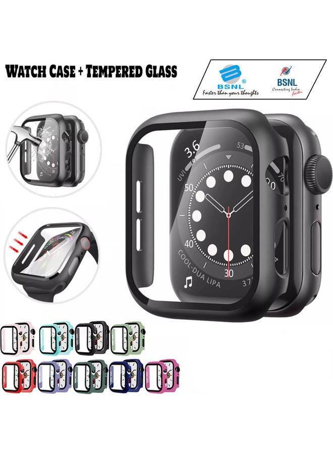 BSNL Protective Case Cover With Tempered Glass Screen Protector For 44mm Apple Watch Series4/5/6/SE Black  - Image 3