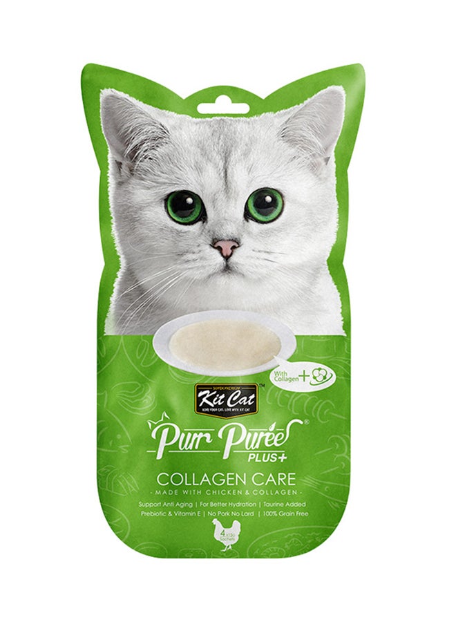 Kit Cat Purr Puree Plus  Chicken And Collagen Care Pet Treat Multicolour 4x15grams