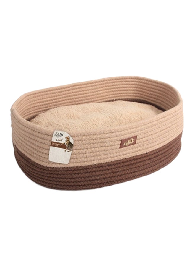 سرير بيضاوي للحيوانات الأليفة بتصميم حبل بيج/ بني 42x30x14سم