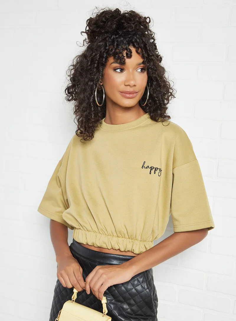 Sivvi x GenM Embroidered Cropped Top Green