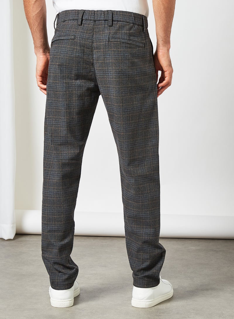 SELECTED - Checkered Chino Trousers Brown - Image 1