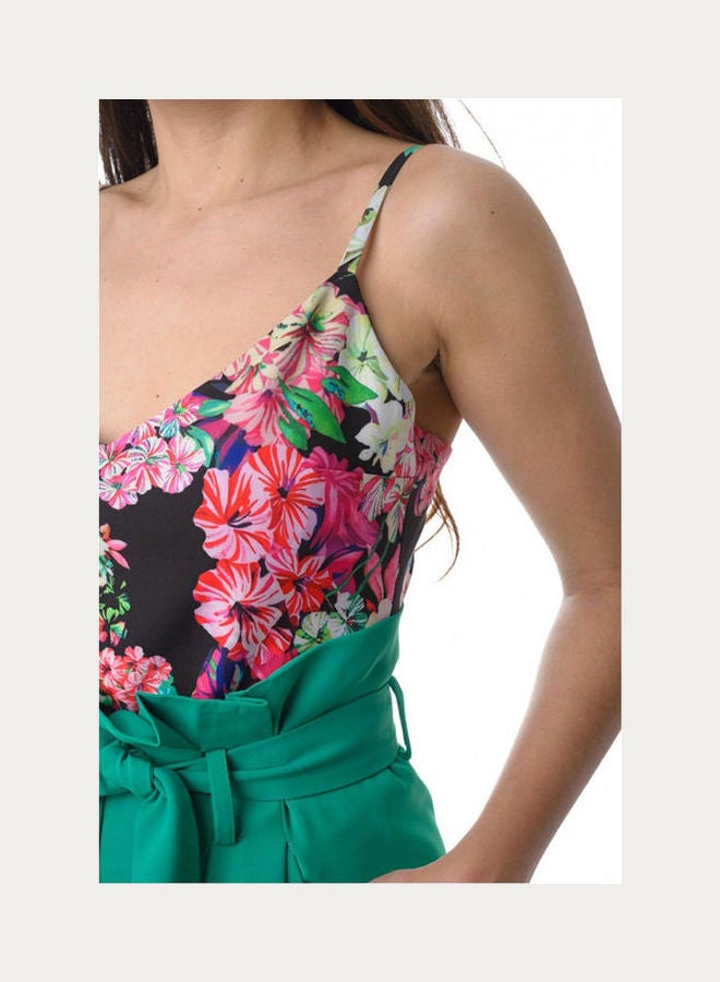 ACCESS Short Top With Floral Print And Metal Zipper On The Back. Black  - Image 1