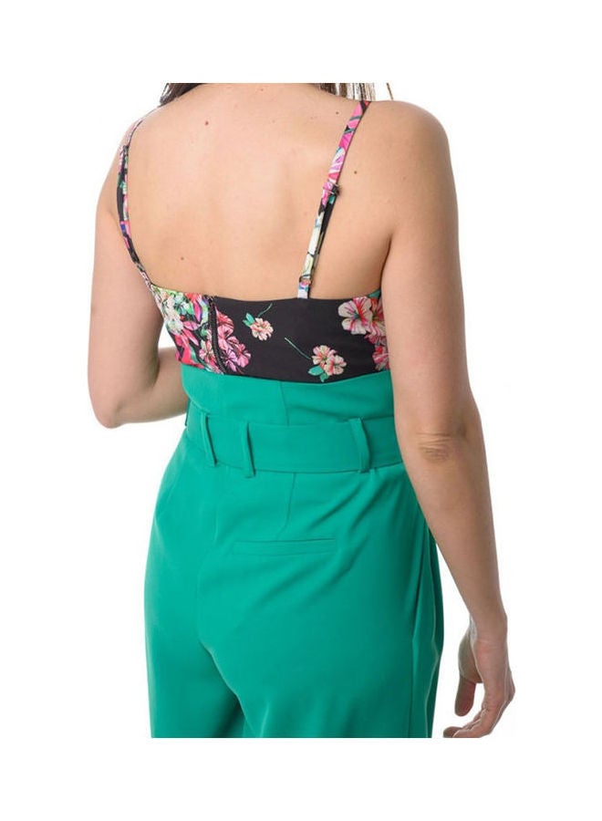 ACCESS Short Top With Floral Print And Metal Zipper On The Back. Black  - Image 2