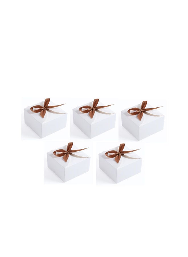صندوق هدايا مربع الشكل من ورق الكرافت من 5 قطع أبيض/بني