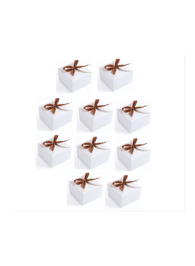 مجموعة صناديق هدايا مربعة الشكل مصنوعة من ورق الكرافت مكونة من 10 قطع أبيض/بني