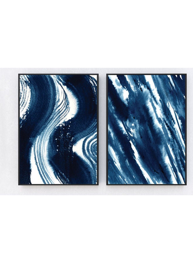 إكسسوارات بومة لوحة جدارية تجريدية من الأكريليك مع إطار من قطعتين أزرق-أبيض 30x40سم 