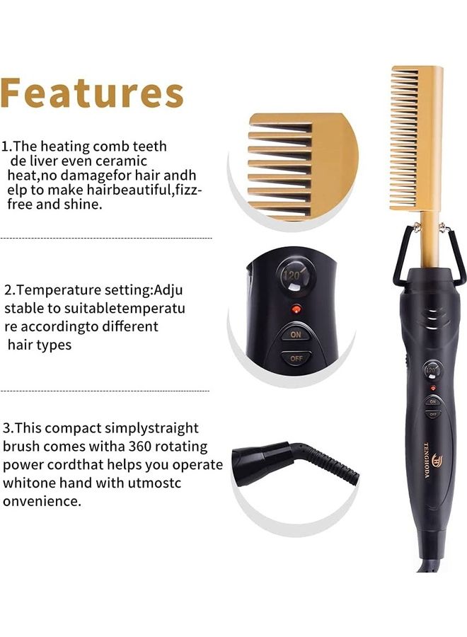 Professional Hair Straightener Comb Gold/Black - Image 2