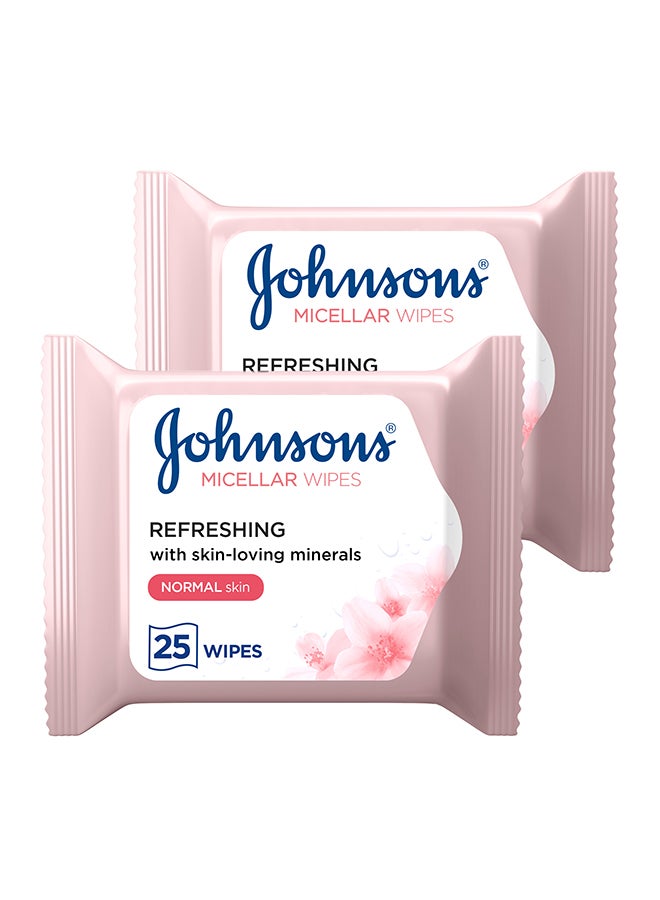 Johnson's - Micellar Wipes Refreshing Normal Skin 25 Sheets Pack Of 2 - Image 1