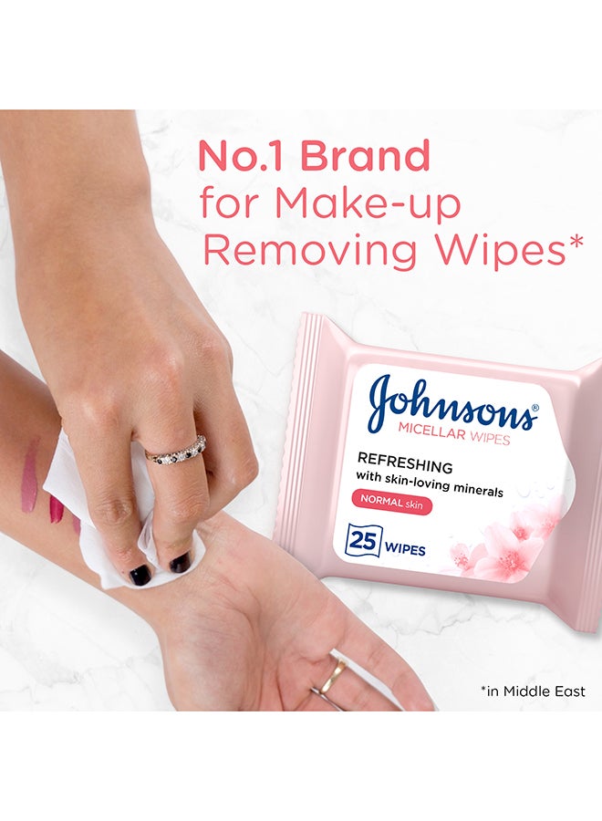 Johnson's - Micellar Wipes Refreshing Normal Skin 25 Sheets Pack Of 2 - Image 1