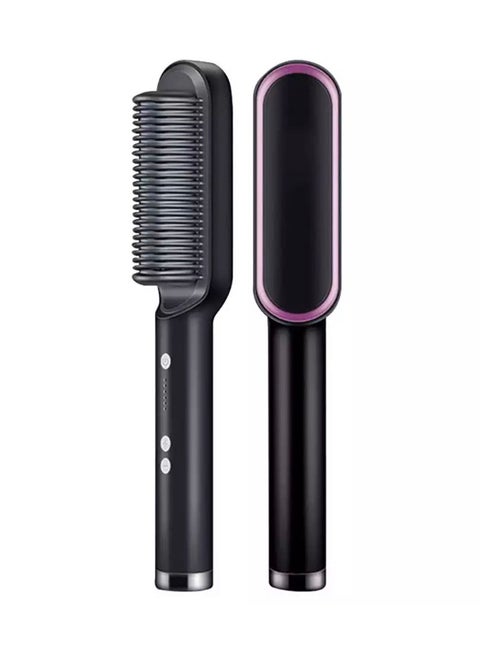 Ceramic Hair Straightener Brush With Tempreature Control Black 33cm