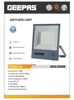 GEEPAS Geepas GESL55088 LED Flood Light | 100 W | 8000 lm Lumens | Portable Design with Water Proof Body | 8000 Lumens & 6500K | Ideal Home, Office, Warehouse Etc Grey/Silver  - Image 4