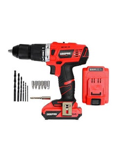 GEEPAS Percussion Drill GPD1820C Geepas, 58NM Torque Setting, 4000mAh Battery, High And Low Speed Setting, Ergonomic Design, Bright LED Light For Optimum Illumination Of Dark Work Areas Red/Black/Silver  - Image 1