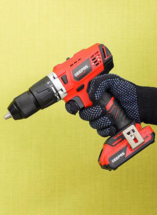 GEEPAS - Percussion Drill GPD1820C Geepas, 58NM Torque Setting, 4000mAh Battery, High And Low Speed Setting, Ergonomic Design, Bright LED Light For Optimum Illumination Of Dark Work Areas Red/Black/Silver - Image 1