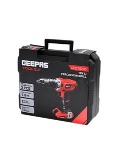 GEEPAS Percussion Drill GPD1820C Geepas, 58NM Torque Setting, 4000mAh Battery, High And Low Speed Setting, Ergonomic Design, Bright LED Light For Optimum Illumination Of Dark Work Areas Red/Black/Silver  - Image 5