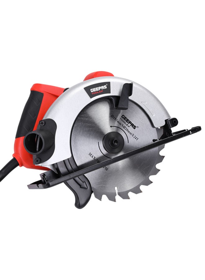 Geepas 1200W Circular Saw With High Speed And 185mm Saw Blades- Multi-Purpose  Blade 65mm Cutting Depth,Depth & Angle Adjustment | Ideal for Wood, Mild Steel, Plastic & More Silver/Black/Red - v1628073305/N38539727A_1