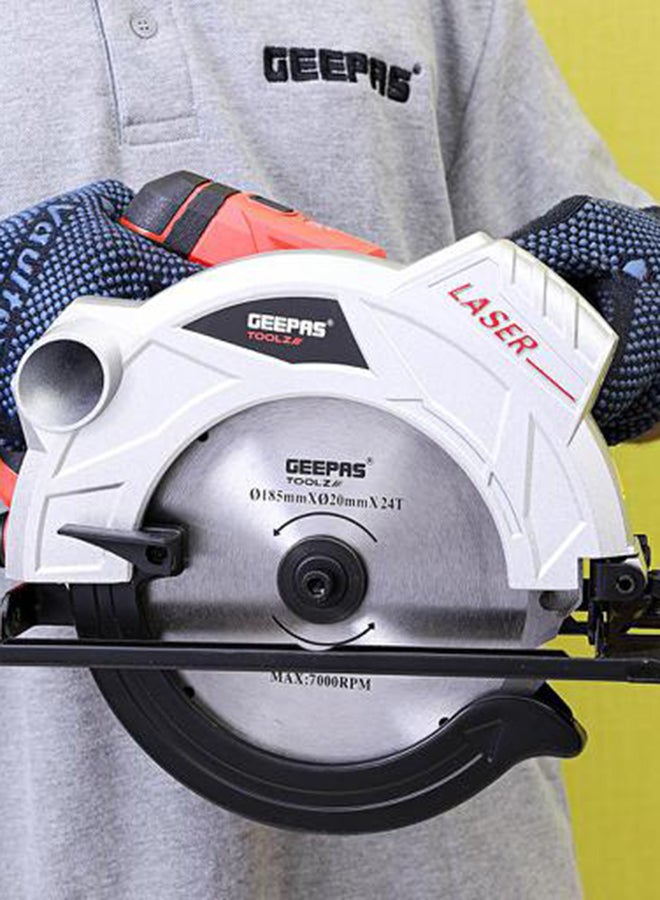 185mm - Multi-Purpose Circular Saw, Bevel Angle Joint Cuts, 65mm Cutting Depth, Depth & Angle Adjustment | Ideal for Wood, Mild Steel & Plastic Silver/Black/Red - v1628073306/N38539726A_3