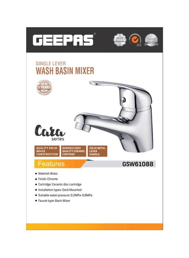 GEEPAS Cara Single Lever Sink Mixer, Brass Construction| Ceramic Cartridge Single Hole | 0.2MPa to 0.8MPa Water Pressure | Ideal for Wash Basin Bathroom & Lavatory Silver - Image 4