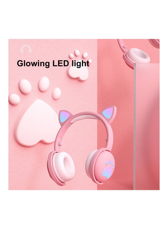 سماعة رأس لاسلكية بتصميم لطيف على شكل أذن قطة مزودة بإضاءة LED وميكروفون أزرق/ أبيض - Image 2