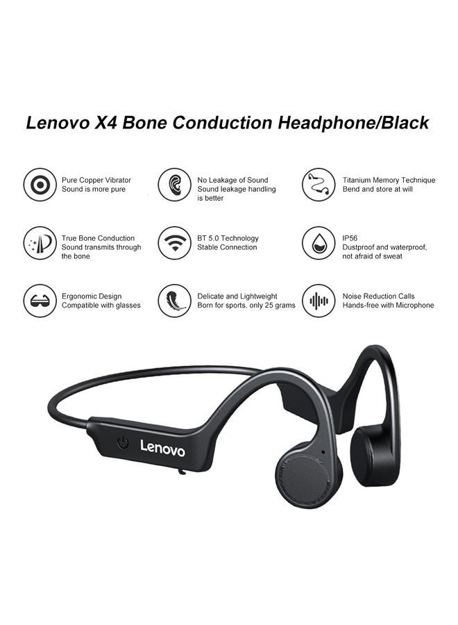 X4 Bone Conduction Bluetooth Headphone Black
