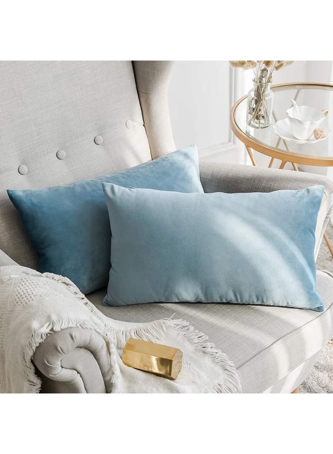 PENHALIGON'S - 2-Piece Simple Velvet Decorative Pillow Blue - Image 1