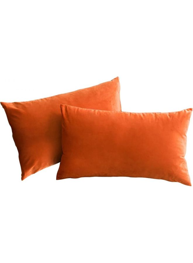 PENHALIGON'S 2-Piece Simple Velvet Decorative Pillow Orange  - Image 1
