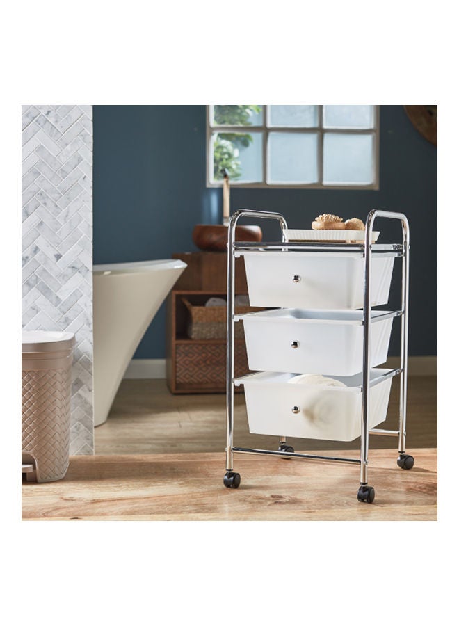 Home Center Trolley Storage With 3 Drawers - Conil White-Silver 32X36X62cm - Image 1