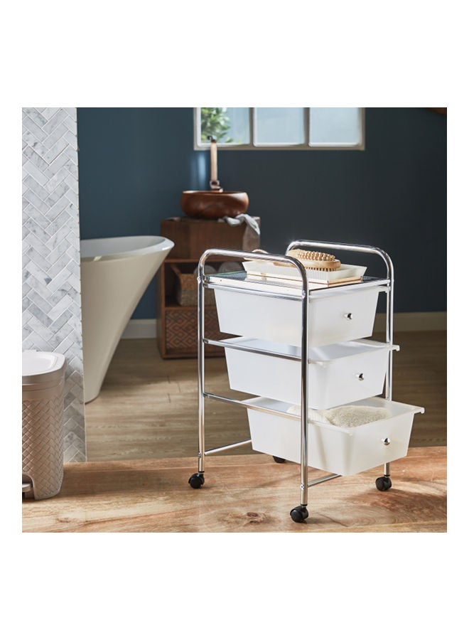 Home Center Trolley Storage With 3 Drawers - Conil White-Silver 32X36X62cm - Image 2