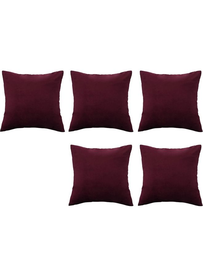 AMERICAN POLO 5-Piece Velvet Decorative Filled Cushion Wine Red - Image 1