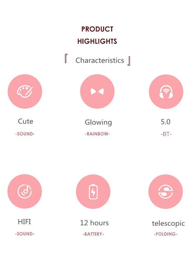 سماعة رأس لاسلكية تعمل بالبلوتوث بتصميم لطيف على شكل أذن قطة ومزودة بإضاءة LED وميكروفون أرجواني داكن/ وردي - Image 4