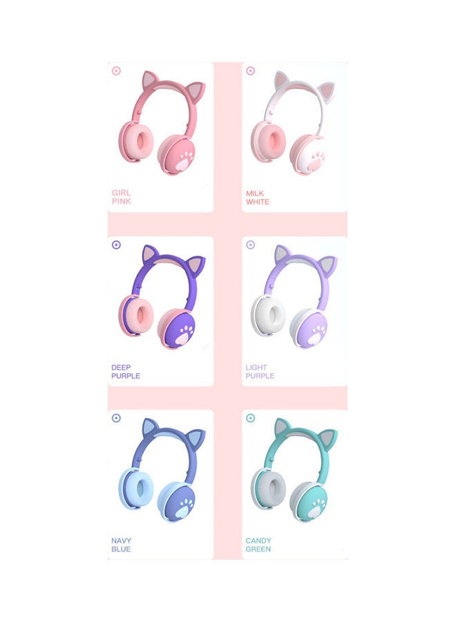 سماعة رأس لاسلكية تعمل بالبلوتوث بتصميم لطيف على شكل أذن قطة ومزودة بإضاءة LED وميكروفون أرجواني داكن/ وردي - Image 5