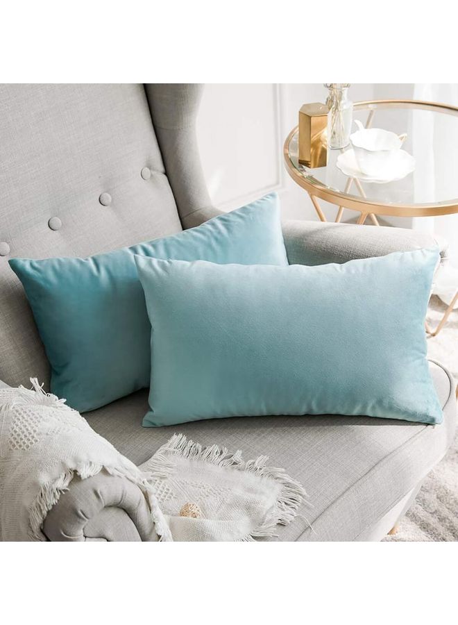 PENHALIGON'S 2-Piece Simple Velvet Decorative Pillow Blue  - Image 2