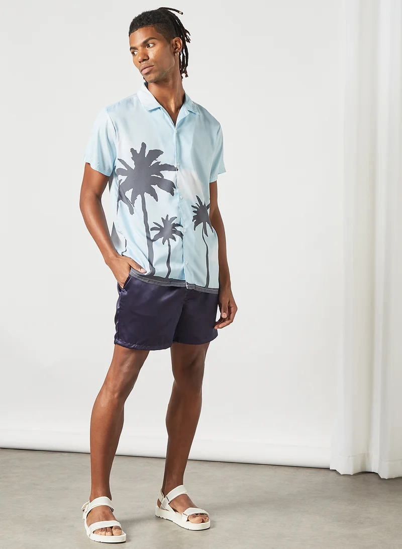 STATE 8 Tropical Print Shirt Light Blue