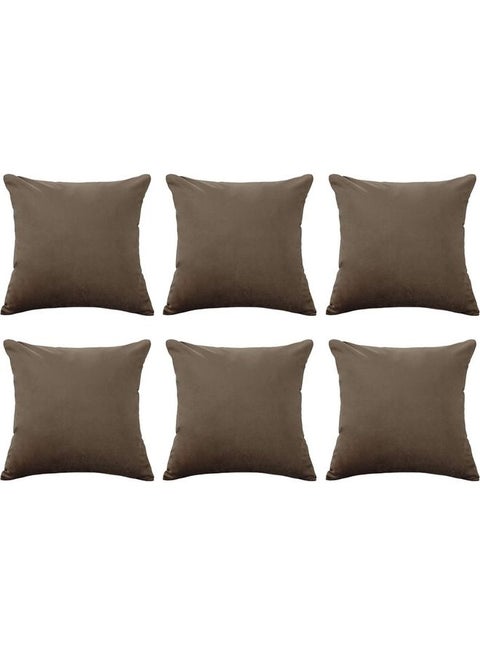 6-Piece Velvet Decorative Filled Cushion Brown