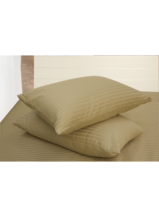 Generic 2-Piece Hotel Linen 100% Cotton 250Tc 1cm Stripe Pillow Cover Set Cotton Bronze 50x75cm  - Image 1