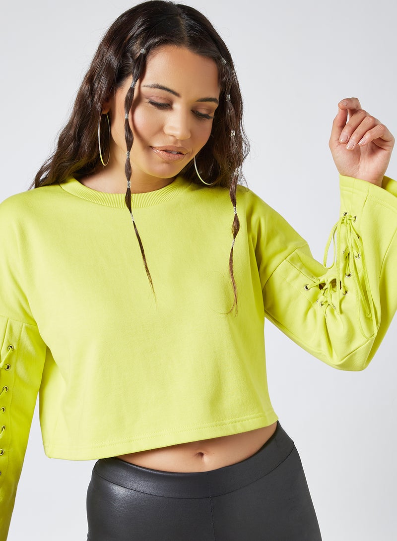 Sivvi x GenM - Lace Up Cropped Sweatshirt Yellow - Image 1