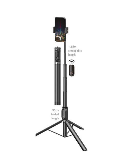 Foldable Selfie Tripod With Bluetooth Remote Black