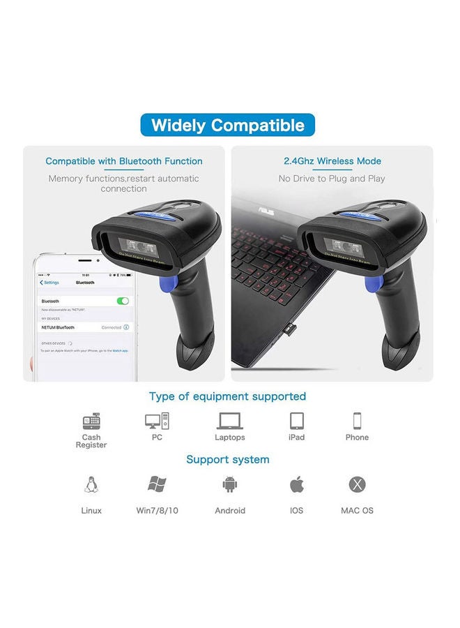 NETUM Bluetooth Barcode Scanner Compatible with 2.4G Wireless & Bluetooth Function black  - Image 3
