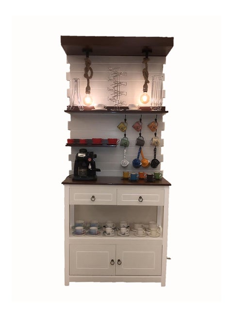 Coffee Cabinet With Lamp And Table White/Brown