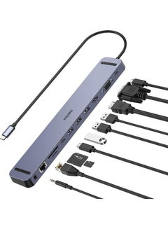CHOETECH 11 in 1 USB-C Multiport Docking Station for Apple Macbook Pro/Air & Type-C Compatible Devices Grey  - Image 1