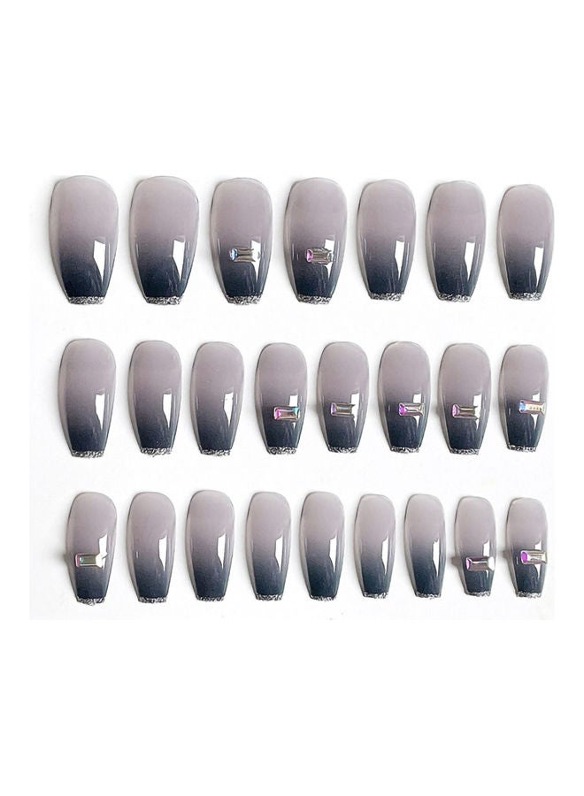 24-Piece Removable False Nails Set Grey/Blue