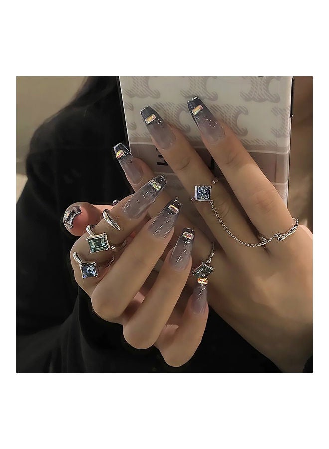 24-Piece Removable False Nails Set Grey/Blue
