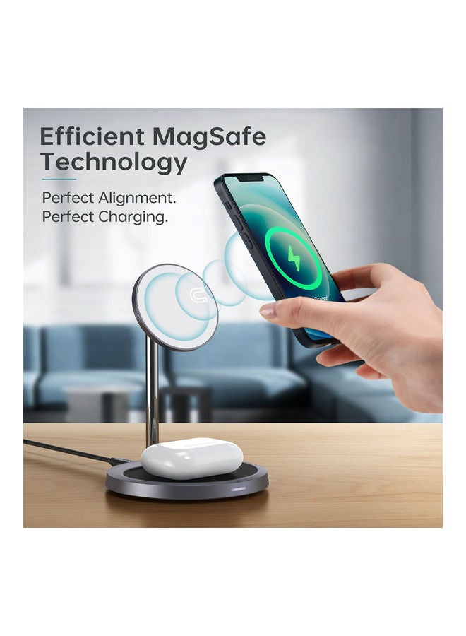 CHOETECH 2-In-1 iPhone Magnetic Wireless Charger Stand for IPhone 13/12 & Apple AirPods Silver - Image 3