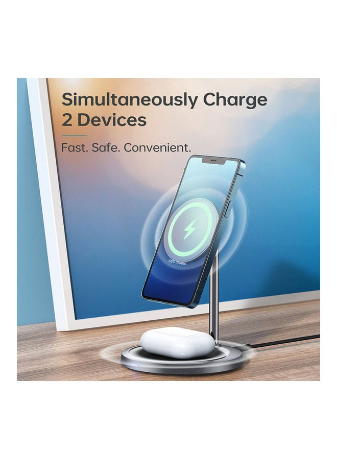 CHOETECH 2-In-1 iPhone Magnetic Wireless Charger Stand for IPhone 13/12 & Apple AirPods Silver - Image 4